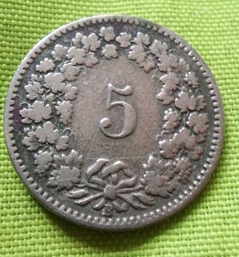 1899 SUIZA 5 RAPPEN Confederación HELVÉTICA MONEDA ANTIGUA  - Imagen 3