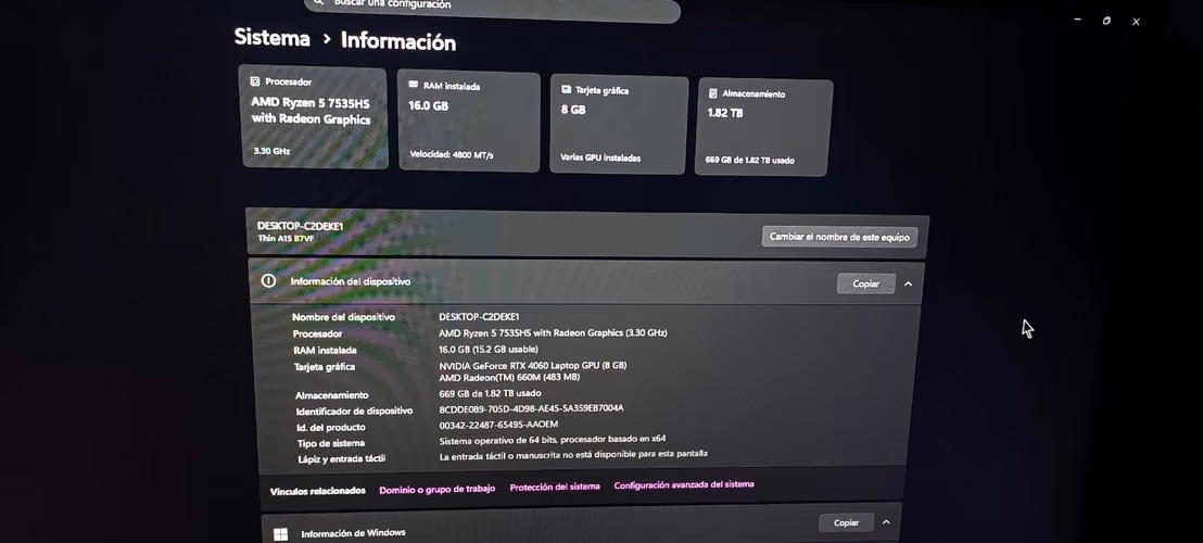 MSI Thin A15 portátil para videojuegos de 15.6” 144Hz FHD: Ryzen 5-7535HS, NVIDIA GeForce RTX 2T SSD