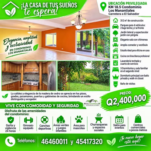 HERMOSA Y AMPLIA CASA EN VENTA EN CONDOMINIO LOS MANANTIALES KM 18.5 SAN JOSE PINULA
