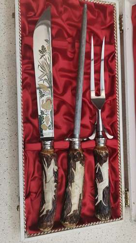 Carving set Juego de trinchar de Alemania con mangos de cuerno de ciervo - Imagen 3