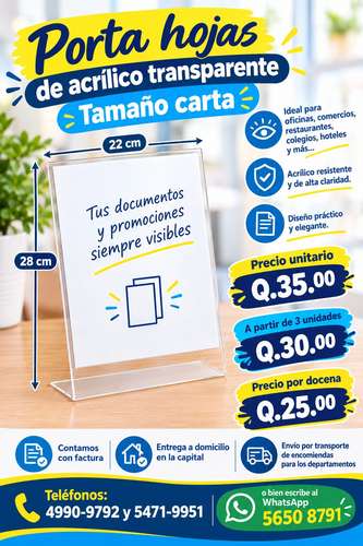 Porta hojas de acrílico transparente tamaño carta