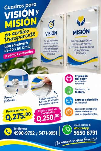 Cuadros de acrílico de visión y misión