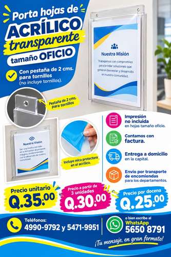 Porta hojas de acrílico transparente para pared