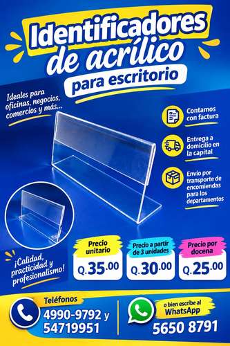 Identificadores de acrílico transparente para escritorio