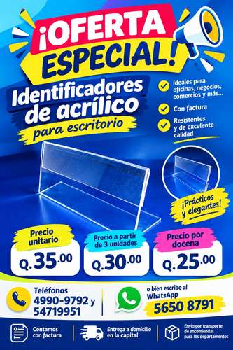 Identificadores de acrílico transparente para porta nombres de escritorio