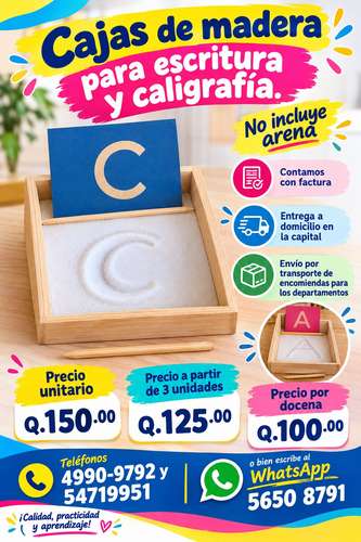 Cajas de madera para aprender a escribir y hacer caligrafía