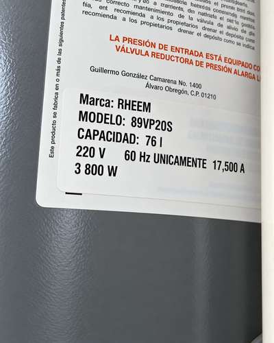  Calentador Eléctrico de Depósito Rheem 76L (Excelente Estado)