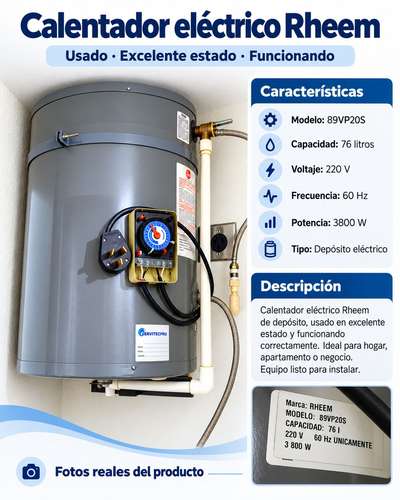  Calentador Eléctrico de Depósito Rheem 76L (Excelente Estado)