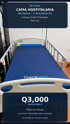 Cama hospitalaria mecánica de 2 movimientos con colchón Therafoam - Imagen 1