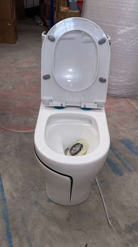 Inodoro de porcelana blanco con linea negra