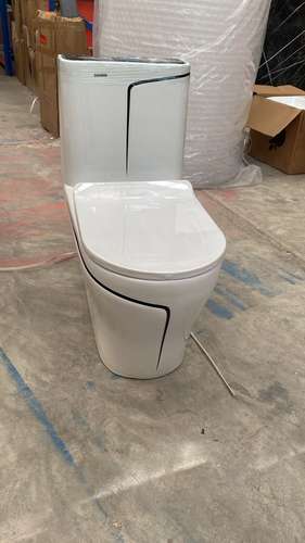 Inodoro de porcelana blanco con linea negra