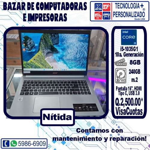 Acer Core i5 de 10a. Generacion, 8GB de ram, m.2 de 240GB, Pantalla de 16  - Imagen 1