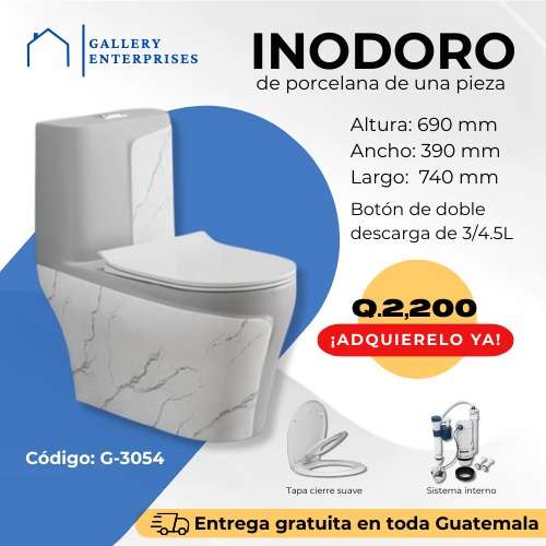 INODORO DE PORCELANA DE UNA PIEZA GRIS CON BLANCO
