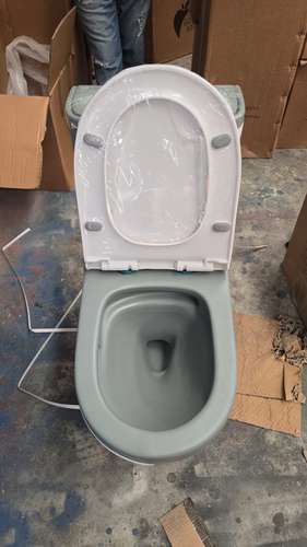 INODORO DE PORCELANA DE UNA PIEZA GRIS CON BLANCO