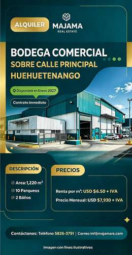 BODEGA EN RENTA EN HUEHUETENANGO- CODIGO 10, 519, 504