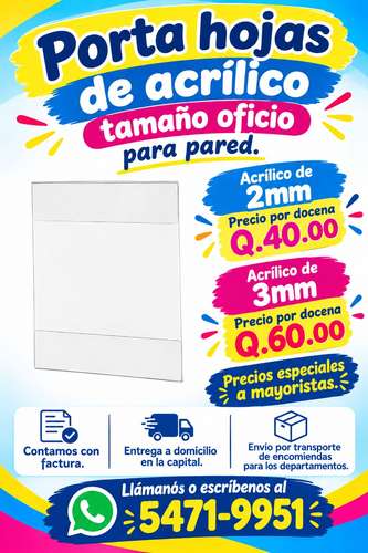 Porta hojas oficio para pared en acrílico transparente.