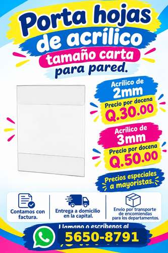Habladores de acrílico tamaño carta para pared