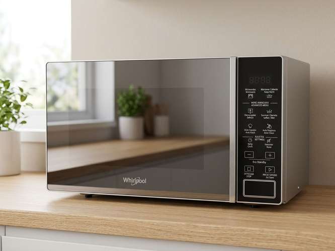 Microondas Whirlpool Digital con Espejo 20L – Gris Plata (Impecable)