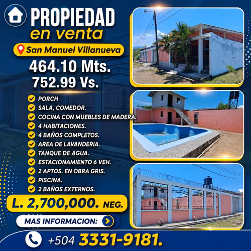 SE VENDE CASA COL. EL NUEVO PLAN, SAN MANUEL CORTES