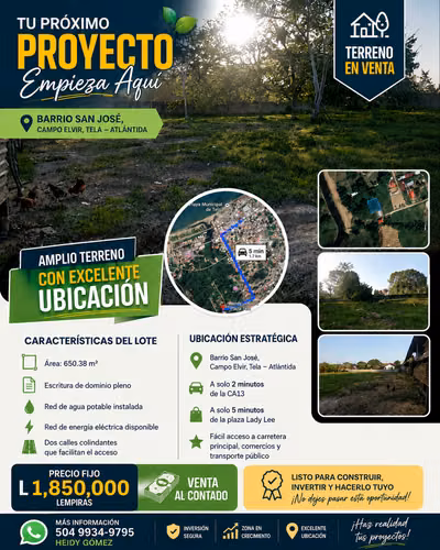 Venta De Lote De 650.38 M2 En Barrio San José Tela, Atlántida