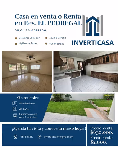 Sell or Rental House Res El Pedregal - San Pedro Sula
