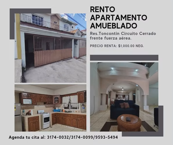 RENTO APARTAMENTO AMUEBLADO TIPO CASA EN RES. TONCONTIN