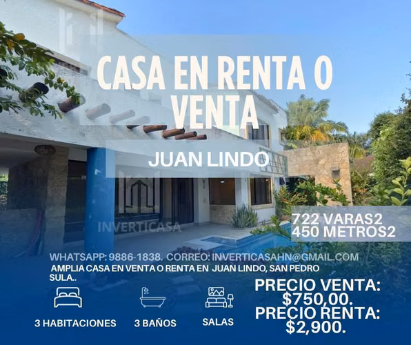 Se Vende o se renta Casa en Juan Lindo - San Pedro Sula