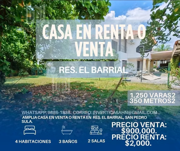 Se Vende Casa en Res. El Barrial - San Pedro Sula
