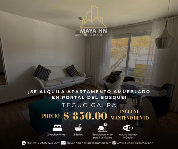 Se alquila apartamento amueblado en Portal del Bosque, Tegucigalpa