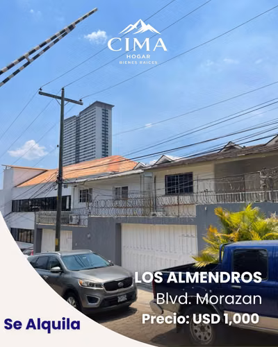 ¡Casa en alquiler en Colonia Los Almendros, Boulevard Morazán!