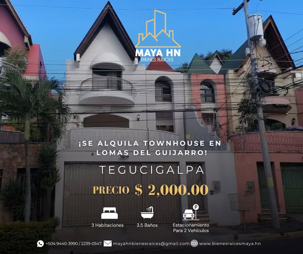 ¡Se alquila elegante Townhouse en Lomas del Guijarro – Tegucigalpa!