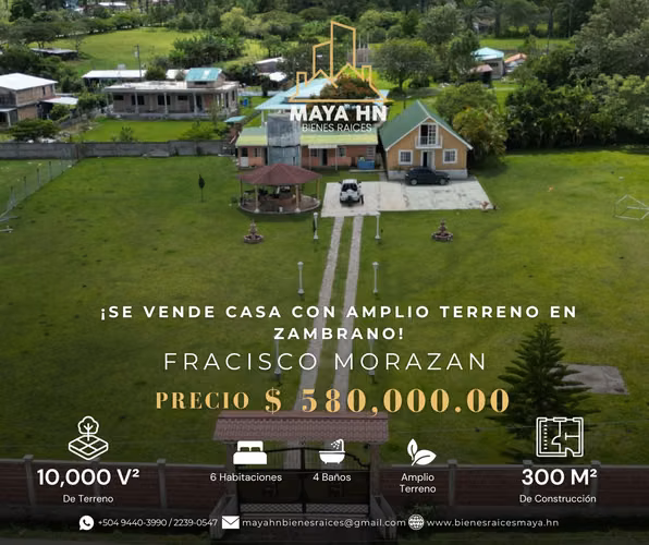¡Venta de casa con amplio terreno en Zambrano, Francisco Morazán!