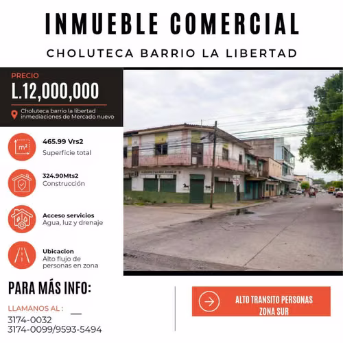 VENDO PROPIEDAD TIPO COMERCIAL EN CHOLUTECA BARRIO LA LIBERTAD