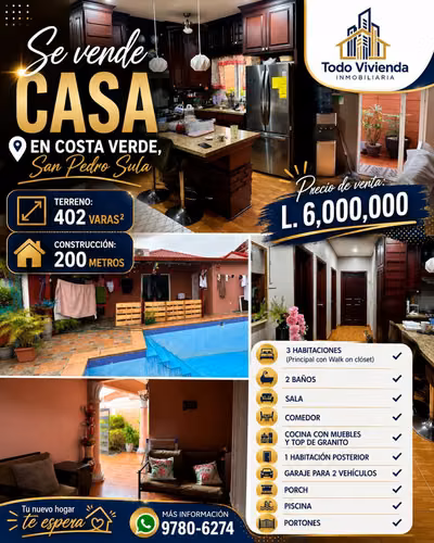Se Vende Casa en Costa Verde-San Pedro Sula