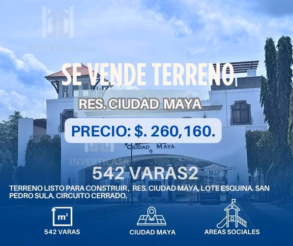 Se vende Terreno de esquina en Res. Ciudad Maya!! San Pedro Sula.