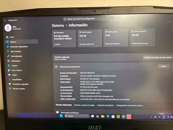 MSI Katana 15 Gamer RTX 4070 / i7 13ª / 16GB / 1TB - Imagen 4