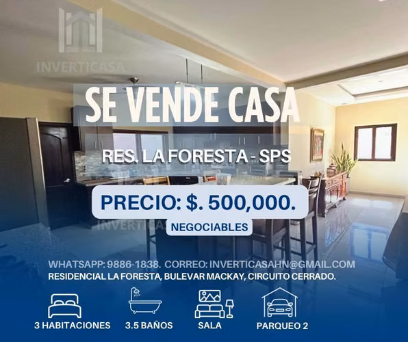 Se Vende Casa con Piscina en Res. La Foresta - San Pedro Sula - Imagen 1