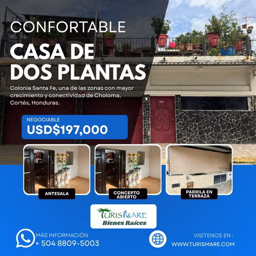 CASA AMPLIA Y ELEGANTE EN VENTA EN COLONIA SANTA FE, CHOLOMA, CORTÉS