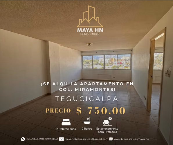 ¡Se alquila apartamento en Col. Miramontes, Tegucigalpa!