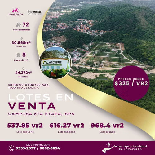 Lotes en venta - Residencial CAMPISA 6ta etapa, San Pedro Sula