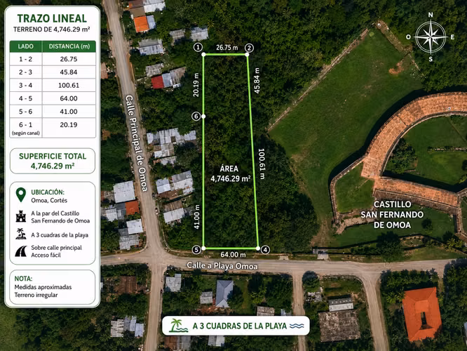 ¡VENTA DE TERRENO A LA PAR DEL CASTILLO SAN FERNANDO DE OMOA!
