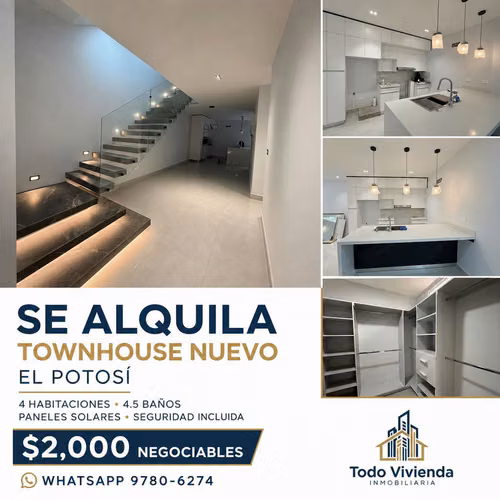 Se Alquila TOWNHOUSE Nuevo en El Potosí san pedro sula