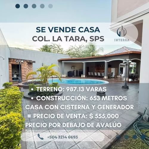 Se Vende Casa en Col. Tara San Pedro Sula
