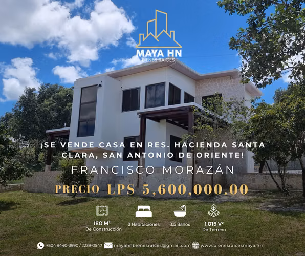 ¡Se vende casa en Res. Hacienda Santa Clara, San Antonio de Oriente!