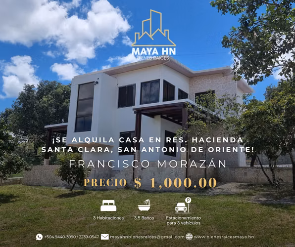 Se alquila casa en Res. Hacienda Santa Clara, San Antonio de Oriente