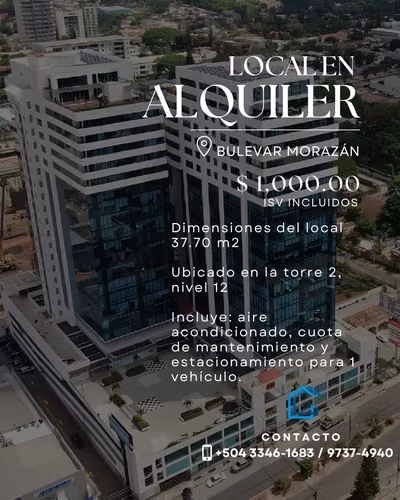 Alquiler de espacio para oficina torre centro Morazán