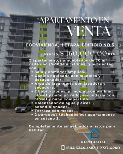 Venta de apartamento amueblado en Ecovivienda 