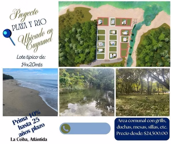 Proyecto de lotes con acceso directo a playa y a río en La Ceiba, Honduras.