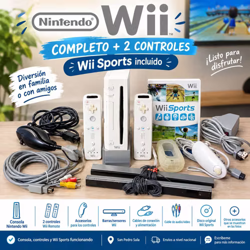 Nintendo Wii Completo + 2 Controles + Wii Sports + Accesorios