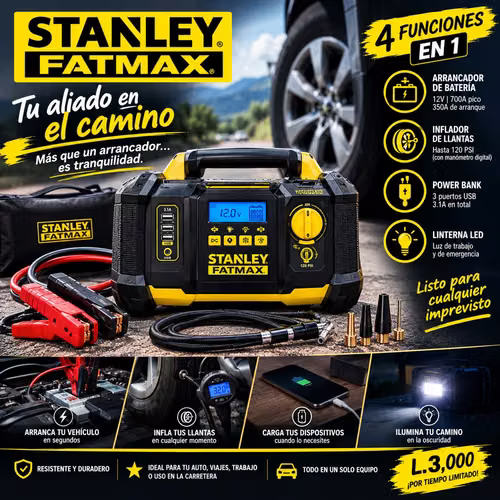 Arrancador + Inflador de Llantas + Power Bank + LED - nuevo Stanley - Imagen 6